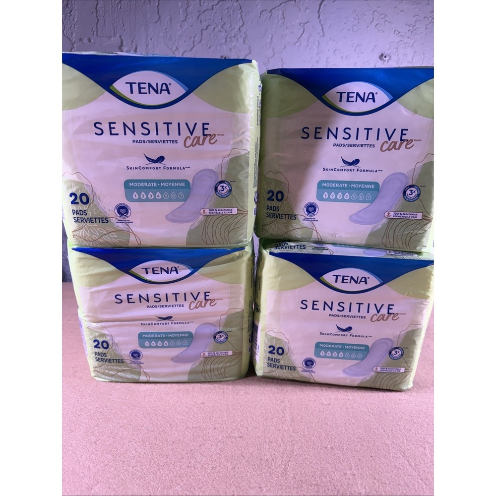 Lot of 4. Tena Sensitive Care Moderate #4. 20 ea. 80 pads.